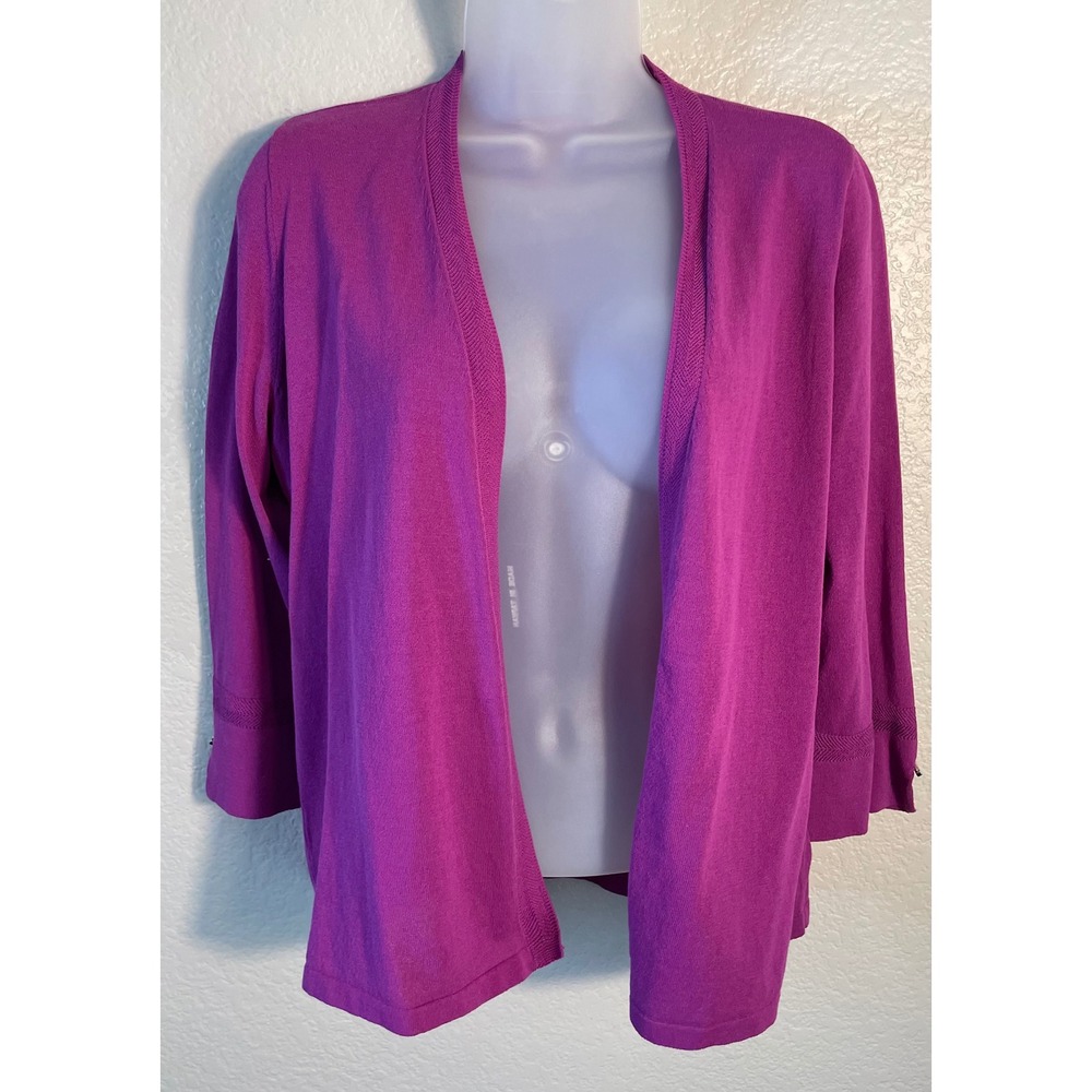 Chicos 0 US S Cardigan Purple 3/4 Sleeve Open Front Chevron Cuff Knit Sweater